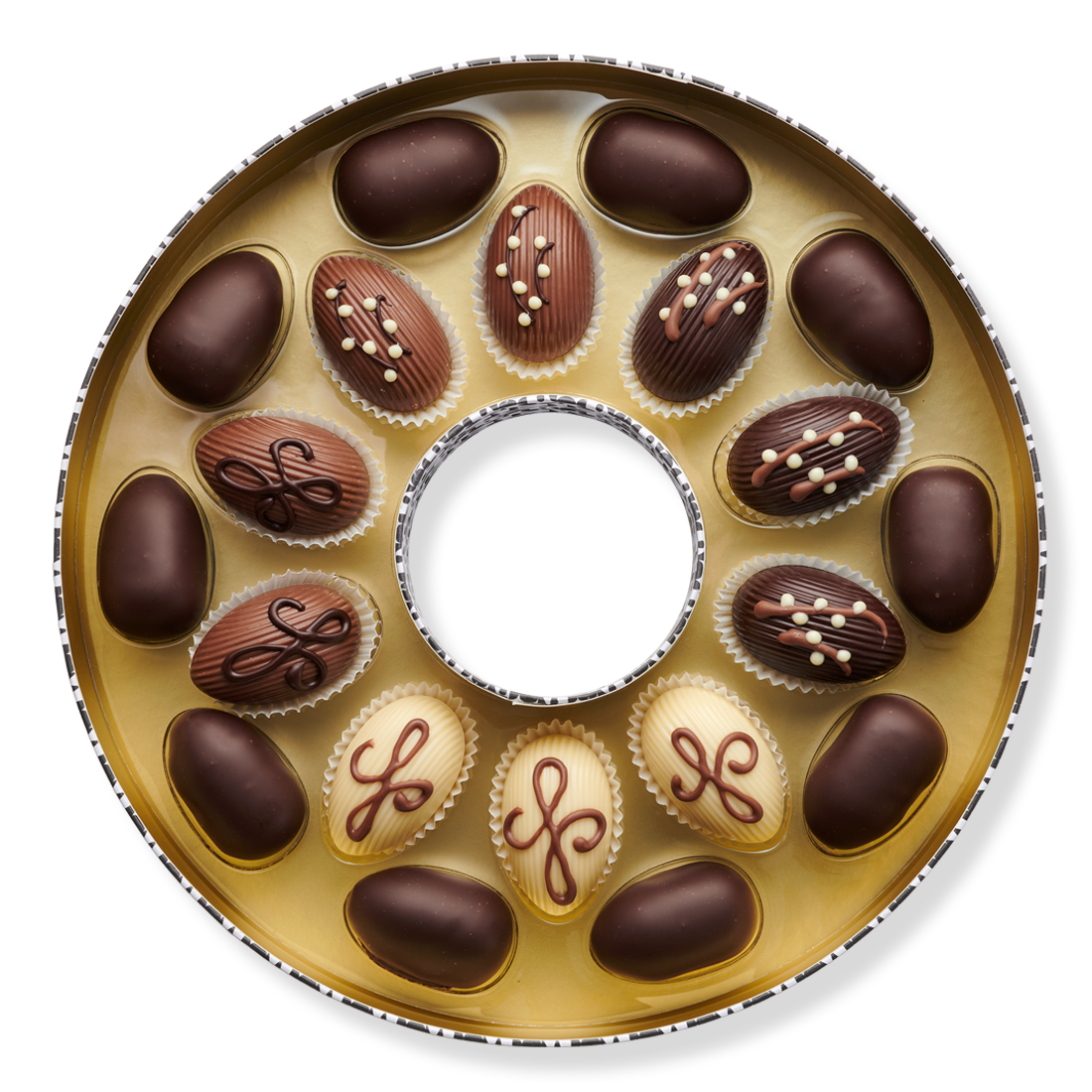 Große Geschenkschachtel »Osterkranz« Produktbild: Unterteil Schachtel Osterkranzschachtel befüllt mit Ostereier-Pralinen