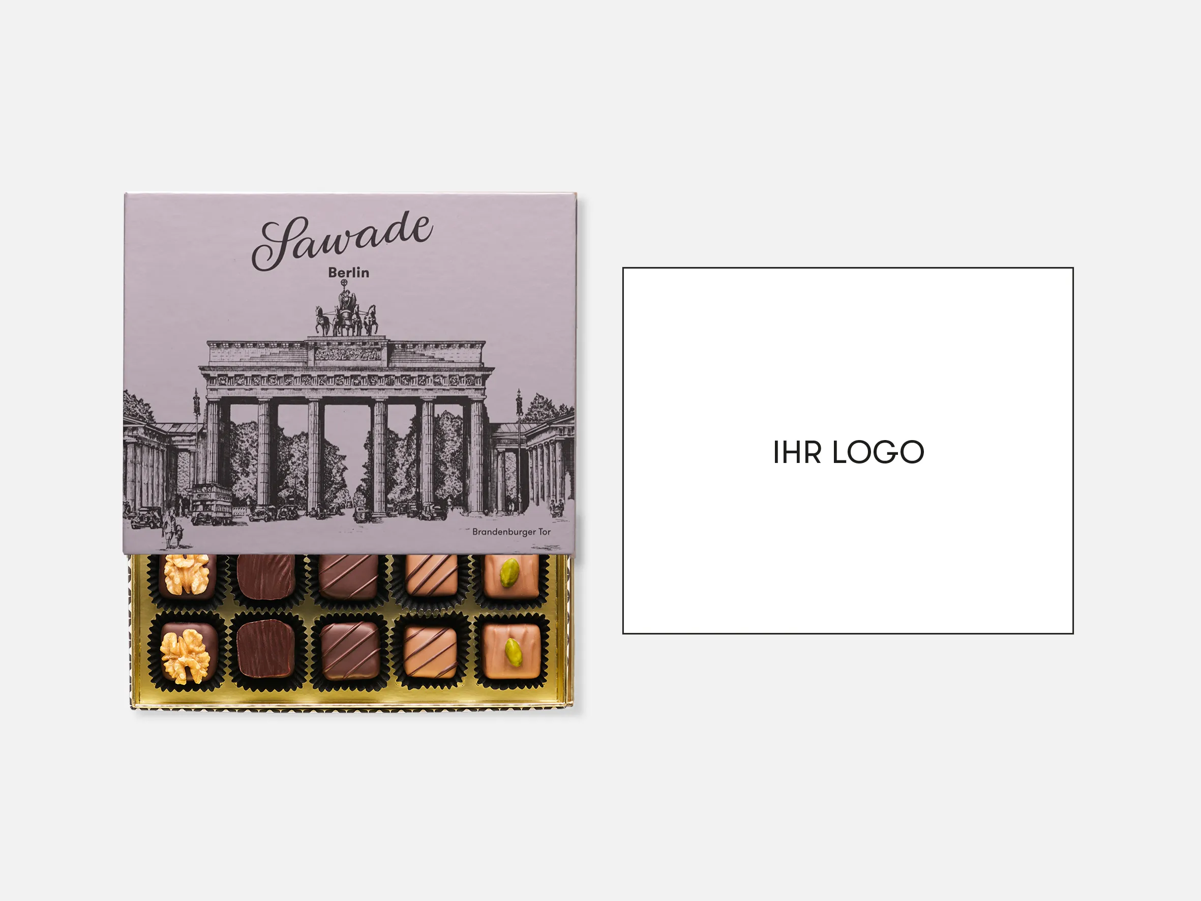 Schematische Darstellung von einem Aufleger für die Individualisierung von einer klassischen Pralinenschachtel