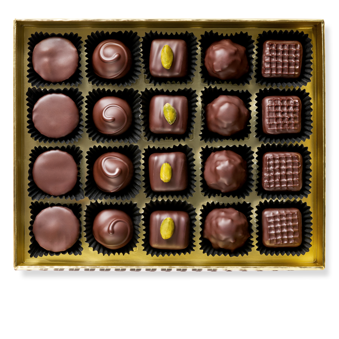 Große Pralinenschachtel Zartbitter Produktbild: Pralineninhalt der großen Pralinenschachtel Zartbitter