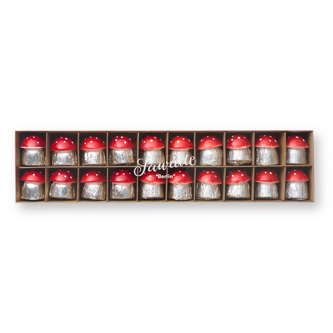 Prodtukbild: Große Schachtel Schokoladen Pilze Ansicht von oben