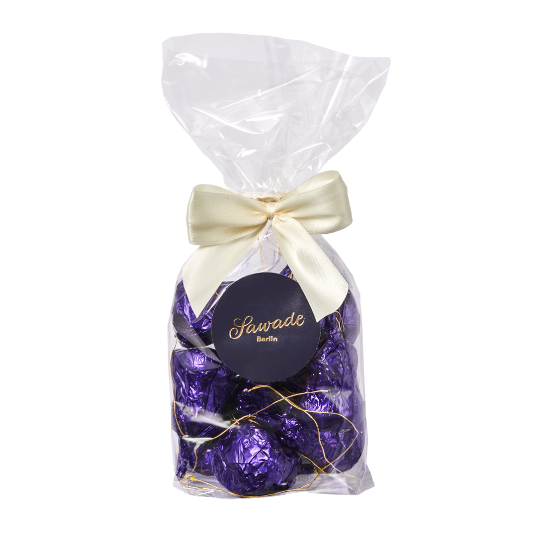 Produktbild: Sahnenougatglocken im Beutel mit Schleife gebunden Produktbild: Sahnenougatglocken im Beutel mit Schleife gebunden