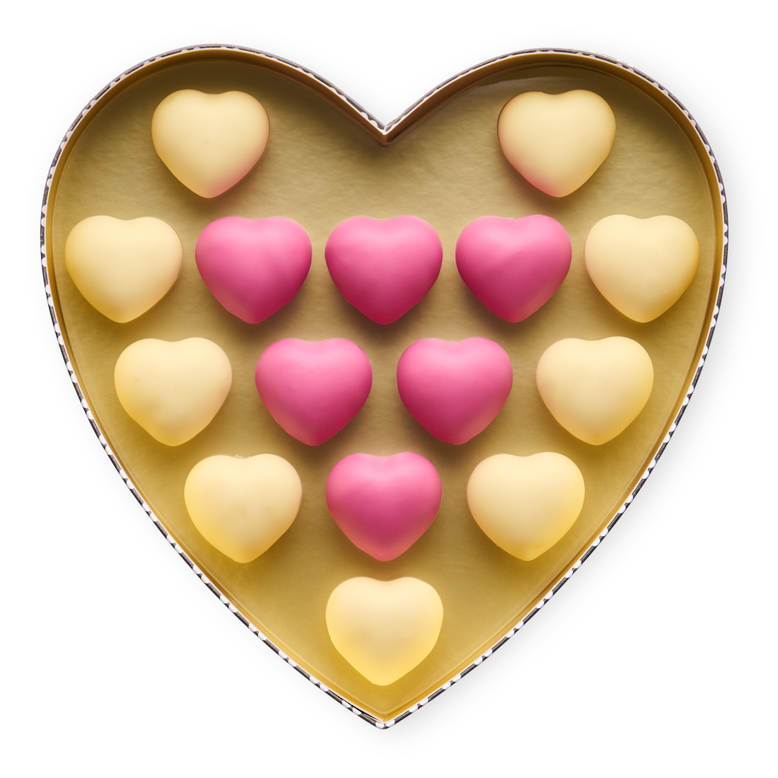 Herzschachtel Himbeer- und Vanilletrüffel Produktbild: große Herzschachtel innen