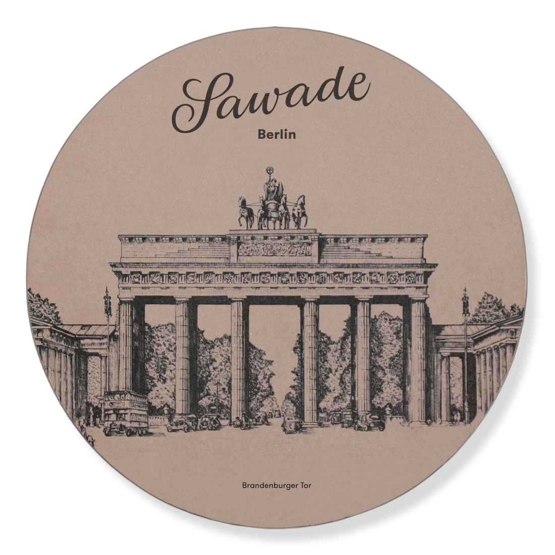 Produktbild: Große, runde Pralinenschachtel, Ansicht vom Deckel außen mit Motiv Brandenburger Tor Produktbild: Große, runde Pralinenschachtel, Ansicht vom Deckel außen mit Motiv Brandenburger Tor