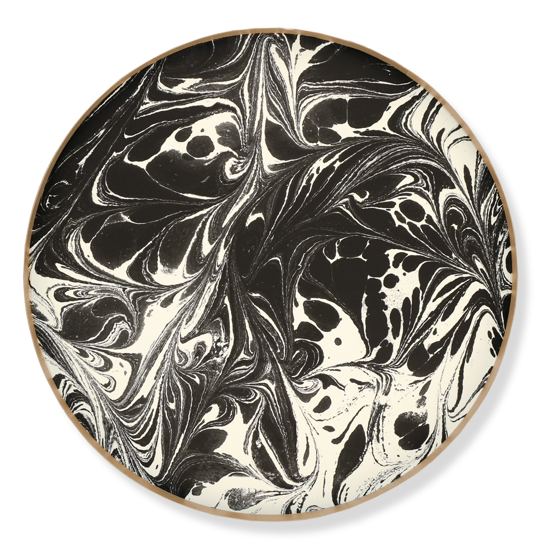 Produktbild: Große, runde Pralinenschachtel, Ansicht vom Deckel innen mit Marmormuster schwarz-weiß Produktbild: Große, runde Pralinenschachtel, Ansicht vom Deckel innen mit Marmormuster schwarz-weiß