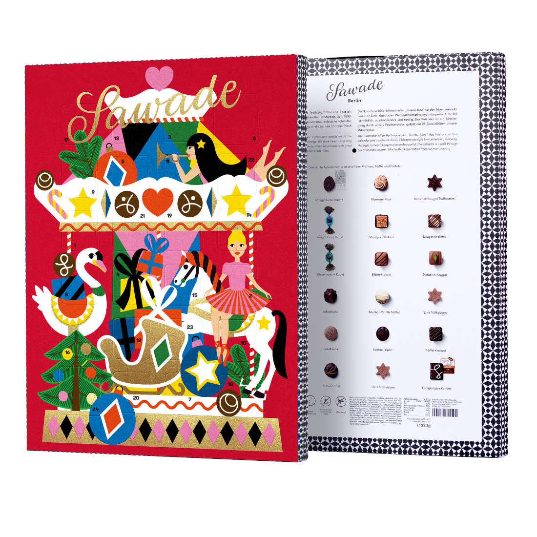 Adventskalender gemischt »Karussell« Produktbild: Adventskalender Karussell Vorder- und Rückseite