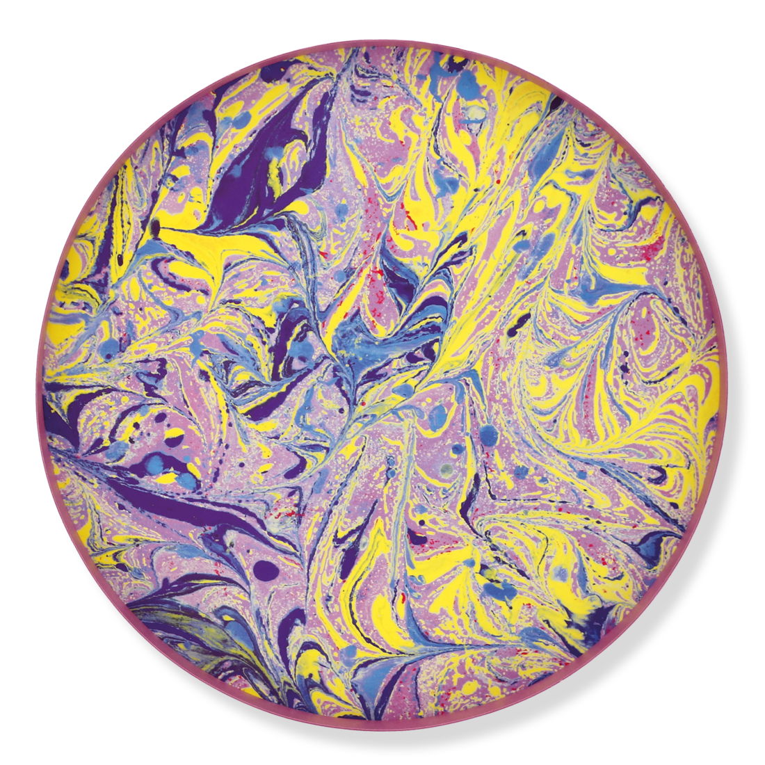 Produktbild: Große, runde Pralinenschachtel, Ansicht vom Deckel innen mit Marmormuster violett-mehrfarbig Produktbild: Große, runde Pralinenschachtel, Ansicht vom Deckel innen mit Marmormuster violett-mehrfarbig